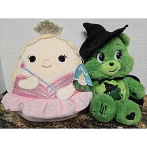 Squishmallows Wicked Pink Glinda & Carebear WICKED X Plush Good Luck Bear